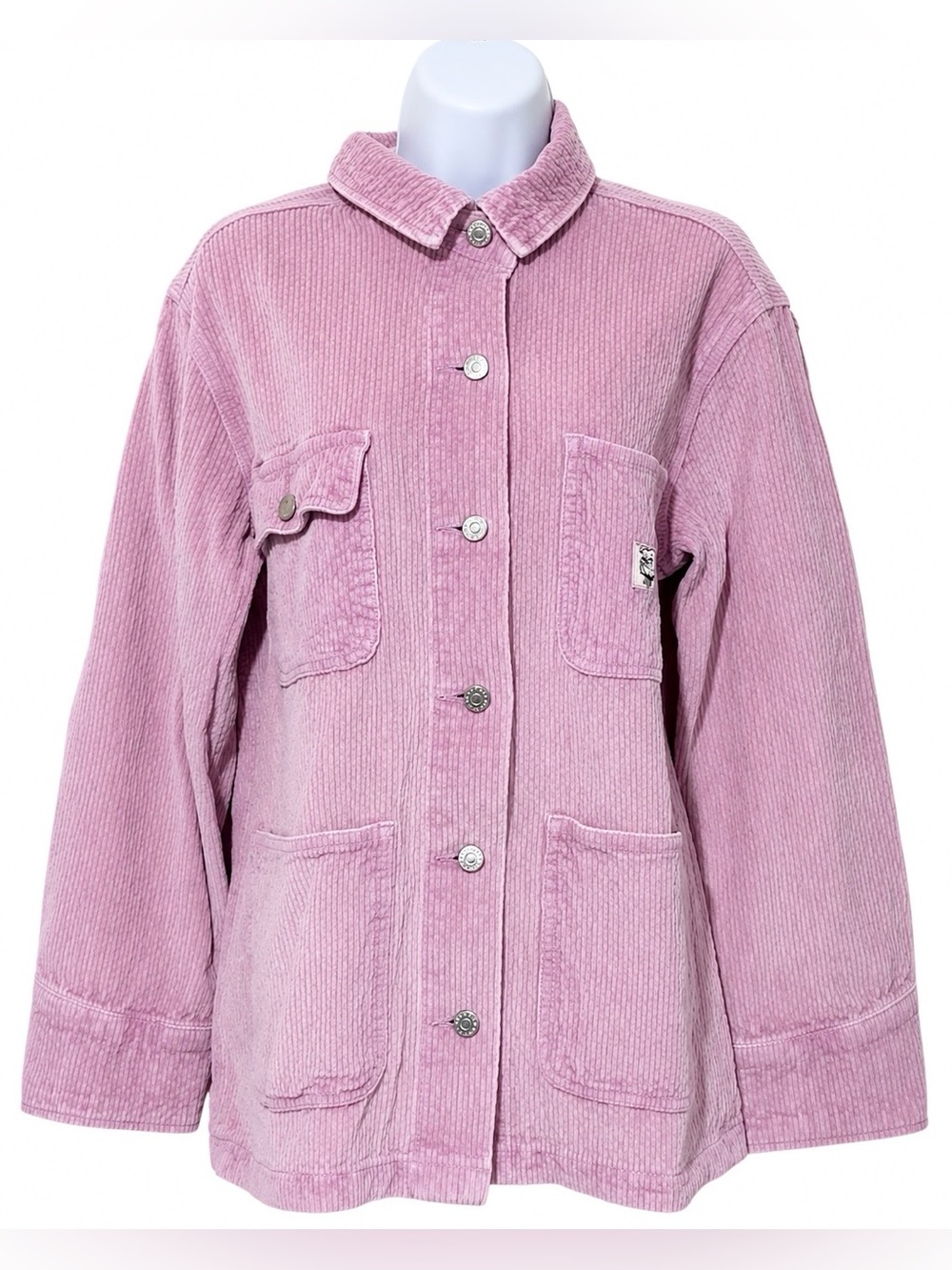 BDG Women’s Pink Corduroy Chore Jacket Shacket Button Front Utility Coat Size S